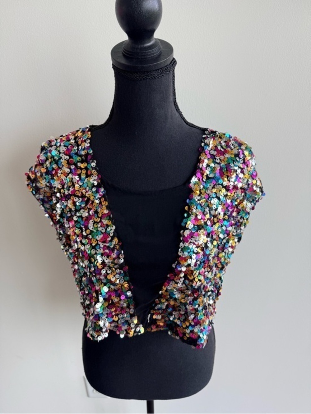 Multicolor Sequin Crop Top with Sheer Center and Back